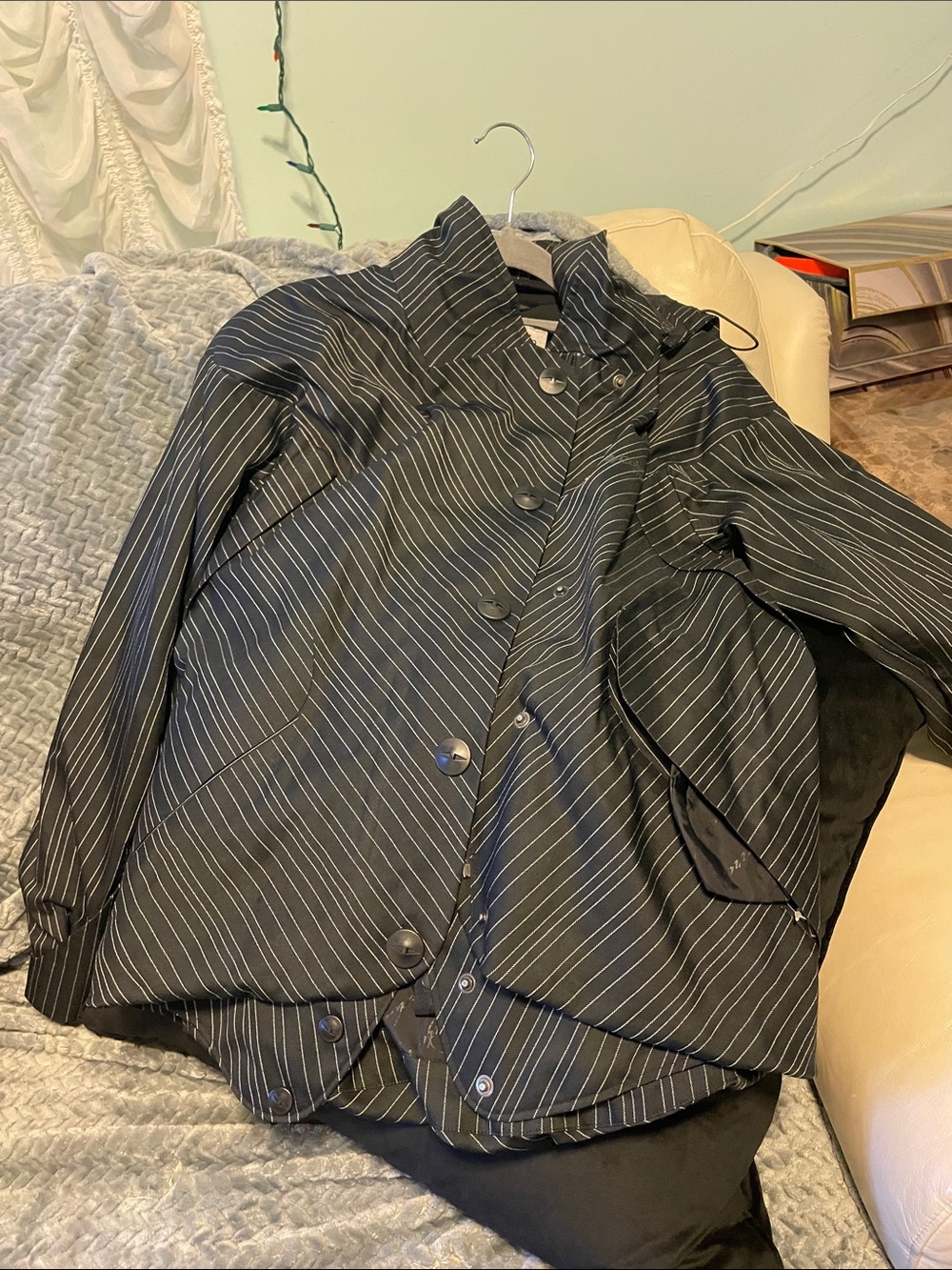 Columbia Black Pinstripe Trench Coat